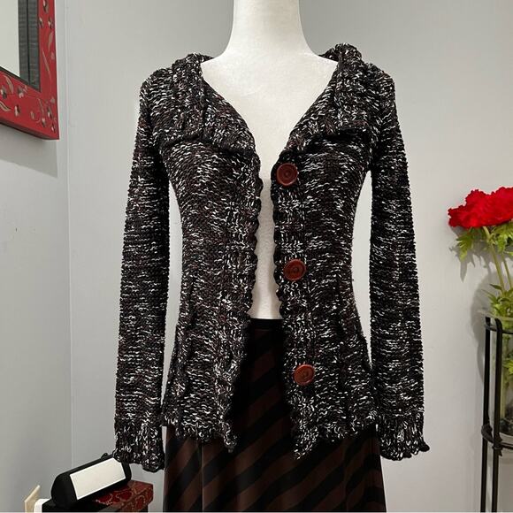 NEW BCBG Academia Flutter Collar Button Front Open Weave Knit Cardigan S NWOT - Picture 1 of 16
